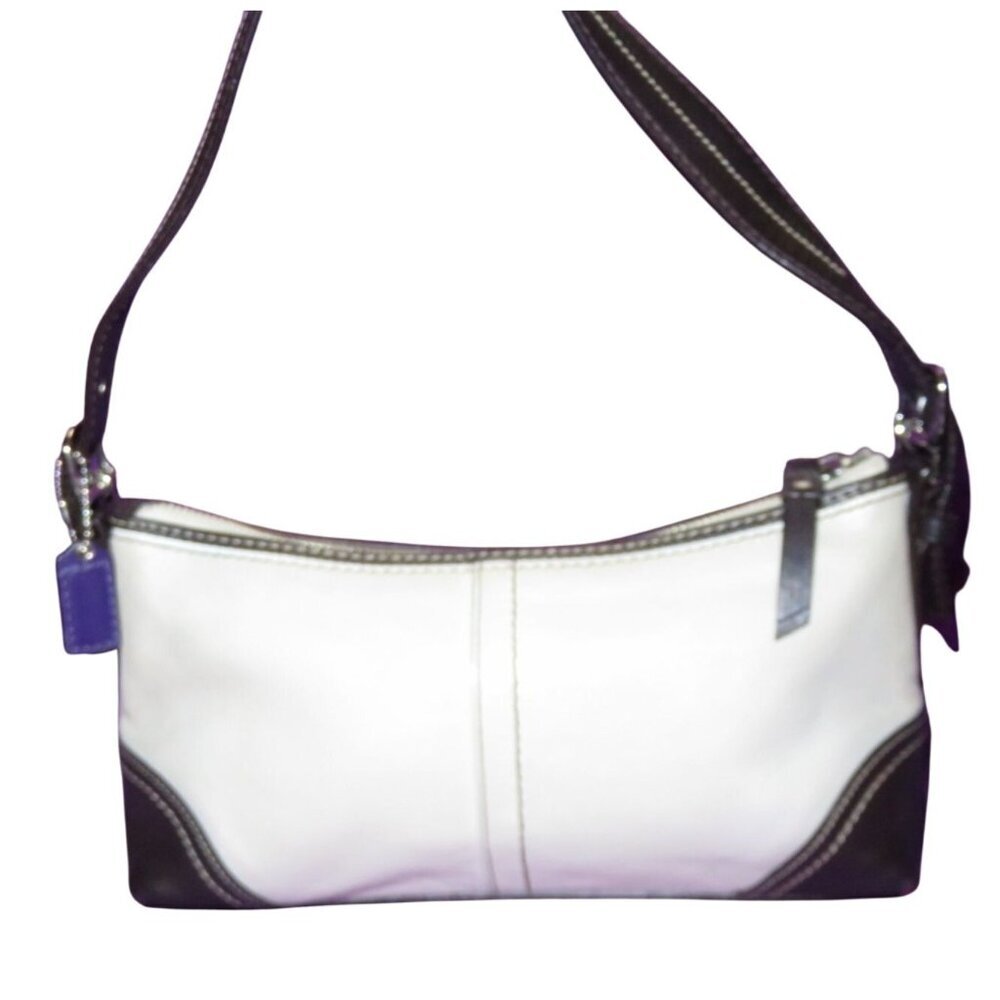 Coach 2007 Hamptons Cream & Brown Leather Demi Baguette Shoulder Bag F11195
